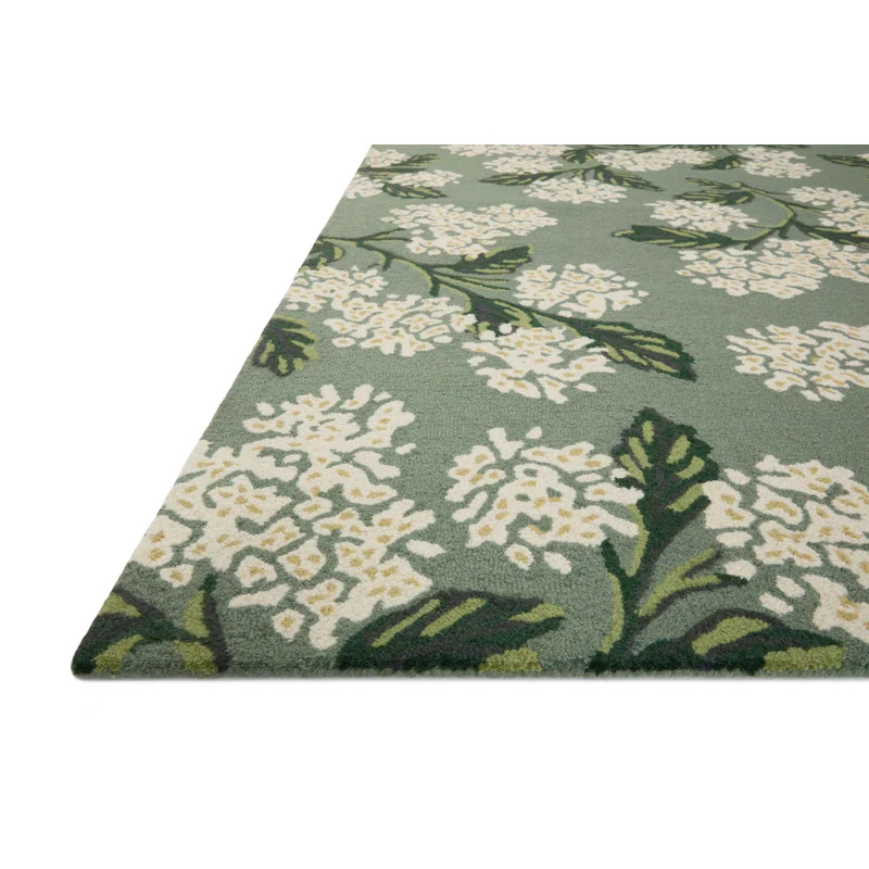 Rifle Paper Co. x Loloi Floral Handmade Looped Wool Area Rug in Hydrangea Sage