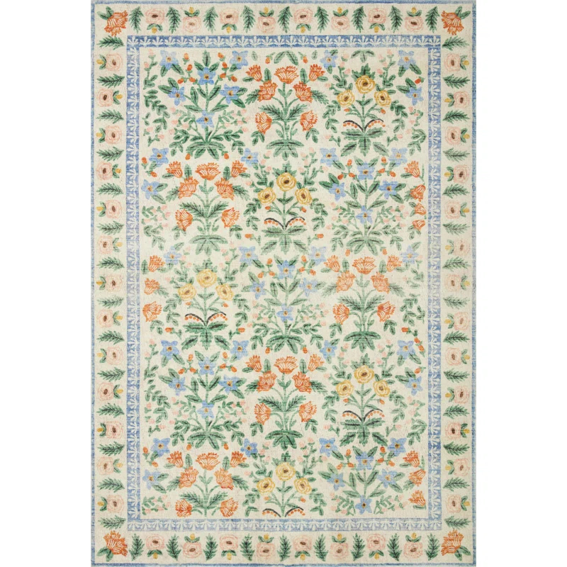 Rifle Paper Co. x Loloi Eden Mughal Garden Cream Rug feat CloudPile
