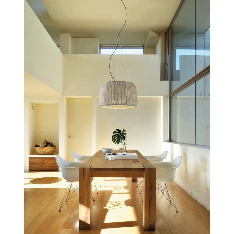 Fora Drum-Shaped Rattan Brown Outdoor Pendant Light with Beige Shade