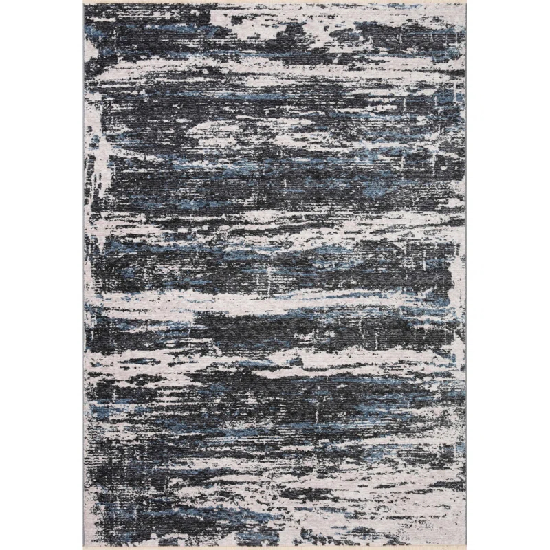 Loloi II Abstract Machine Woven Rectangle 5'3" x 7'9" Polypropylene Area Rug in Charcoal/Dove