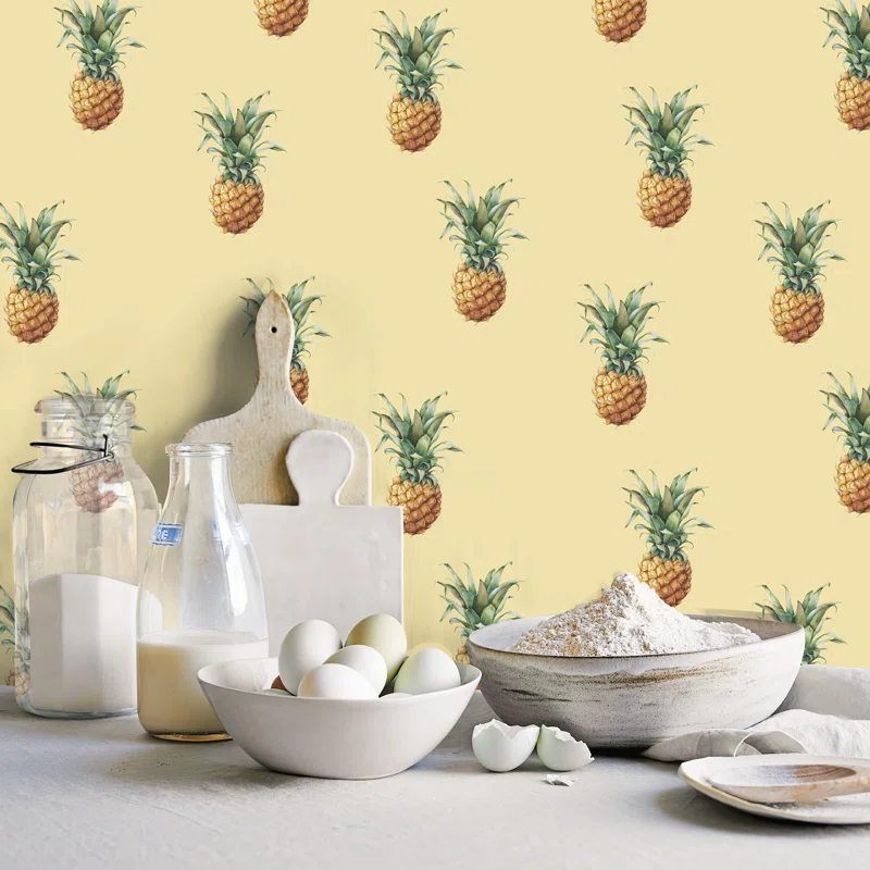 Just Kitchens Pineapple Motif 33'L x 21" W Wallpaper Roll