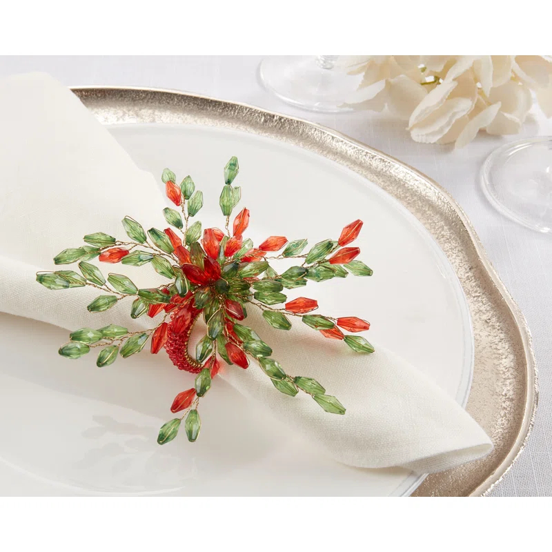 Saro Beaded Flower Napkin Ring (Set of 4)