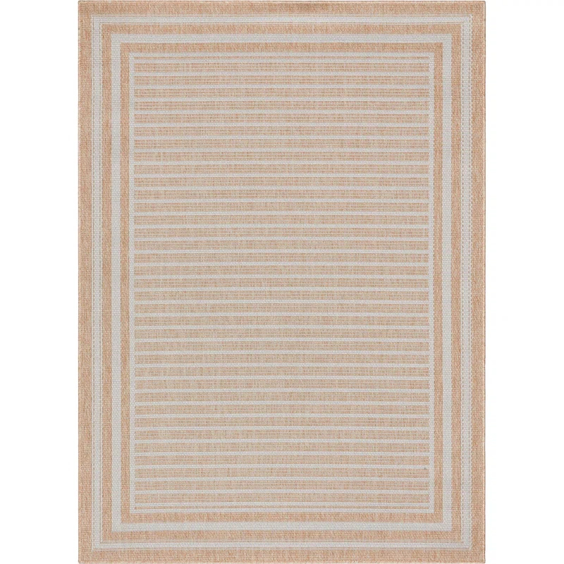 Ebern Designs Fallon Frankie Stripes Beige Hi-Lo Indoor/Outdoor Area Rug