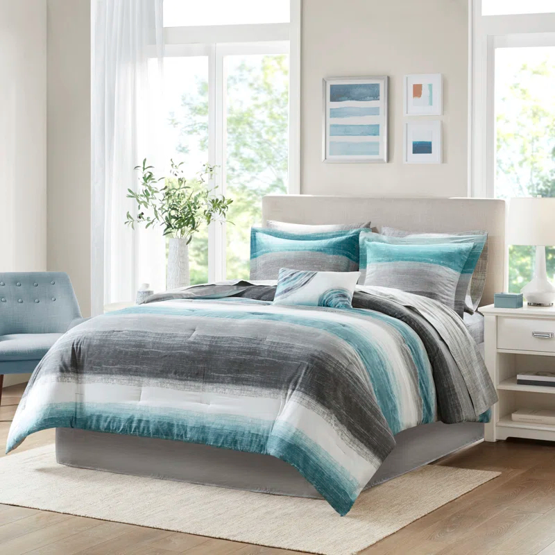 Saben Striped Comforter Set with Cotton Bed Sheets