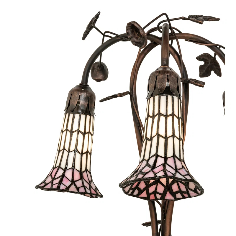 Mahogany Bronze 58" Stained Glass Floor Lamp with Pink/White Shades