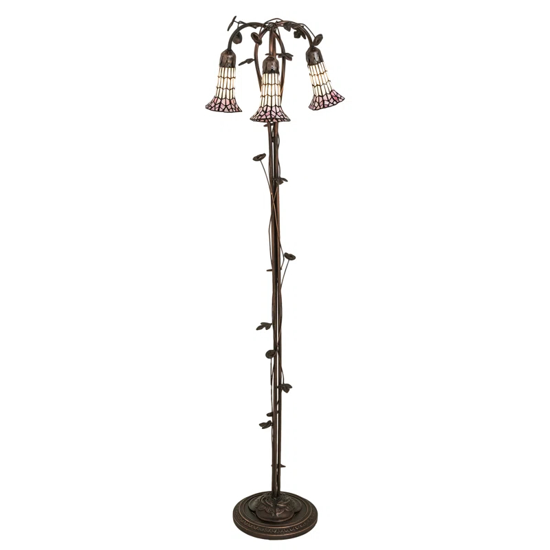 Mahogany Bronze 58" Stained Glass Floor Lamp with Pink/White Shades