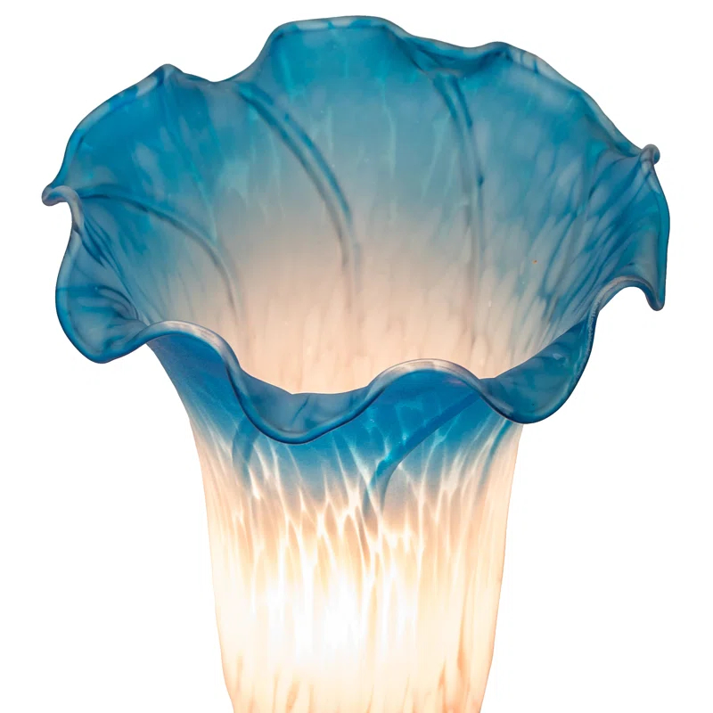 Meyda Lighting 13" High Pink/Blue Tiffany Pond Lily Twin Cherub Accent Lamp