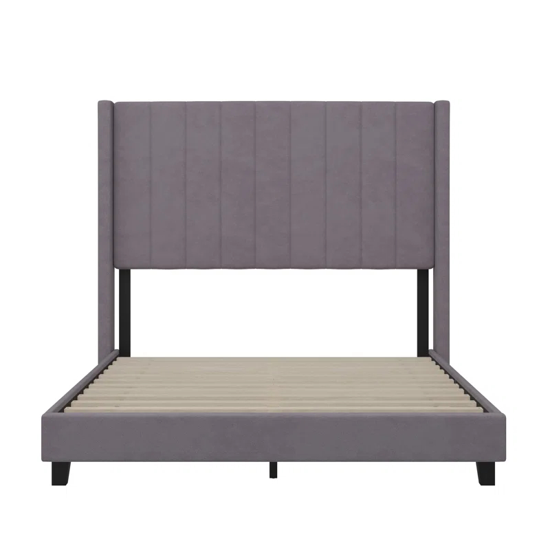 Flash Furniture Upholstered Platform Bed with Vertical Stitched Wingback Headboard, Slatted Mattress Foundation