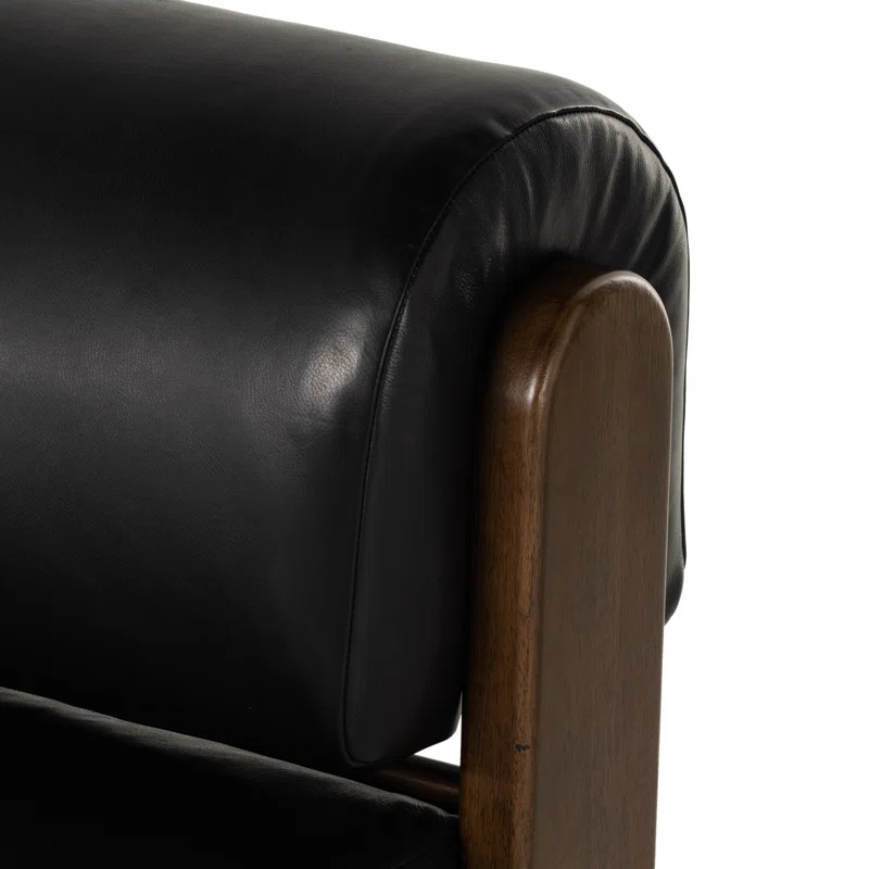 Heirloom Black Leather Handcrafted Slipper Chair 37"