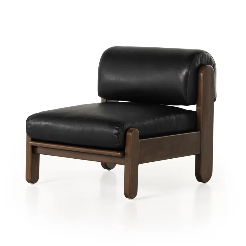Heirloom Black Leather Handcrafted Slipper Chair 37"