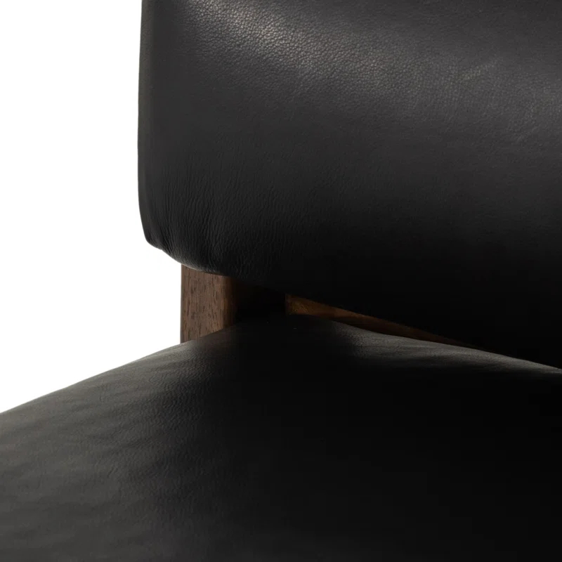 Heirloom Black Leather Handcrafted Slipper Chair 37"