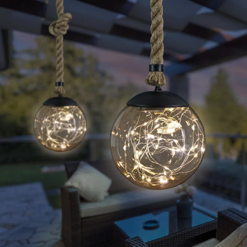 Exhart 37.4'' Solar Powered Integrated LED Outdoor Lantern (Set of 2)