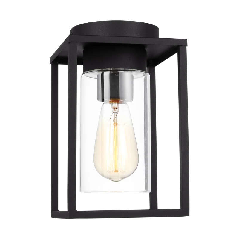 Vado Transitional Black Aluminum Outdoor Ceiling Flush Mount with Clear Glass
