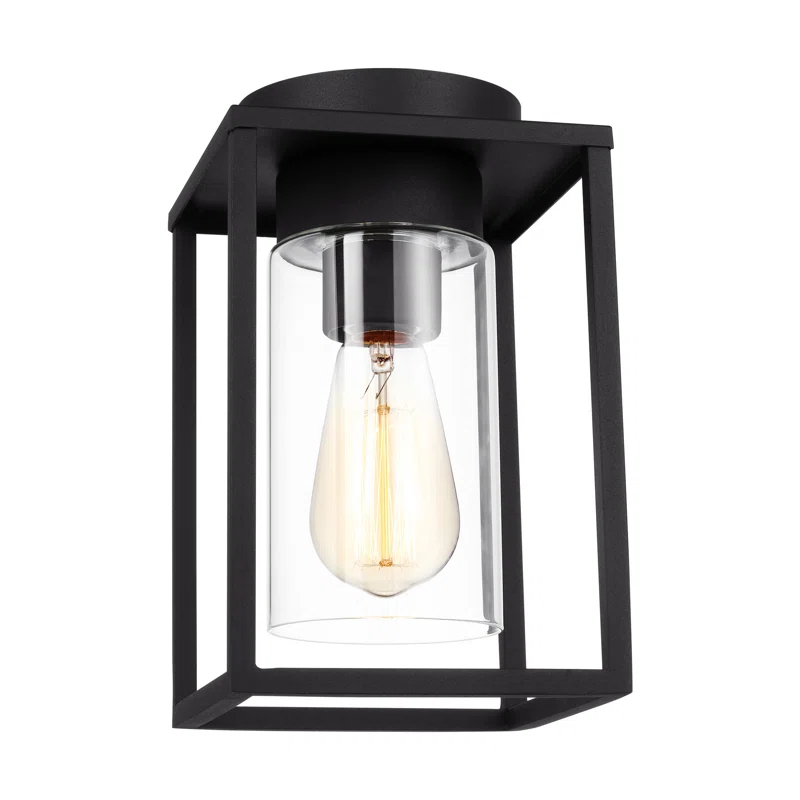 Vado Transitional Black Aluminum Outdoor Ceiling Flush Mount with Clear Glass