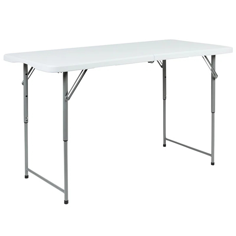Flash Furniture Parker Height Adjustable Bi-Fold Plastic Folding Table with Carrying Handle