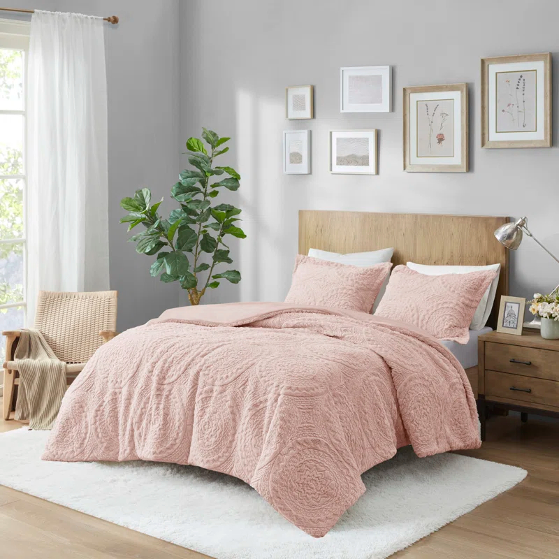 Madison Park Arya Embroidered Medallion Faux Fur Ultra Plush Comforter Set