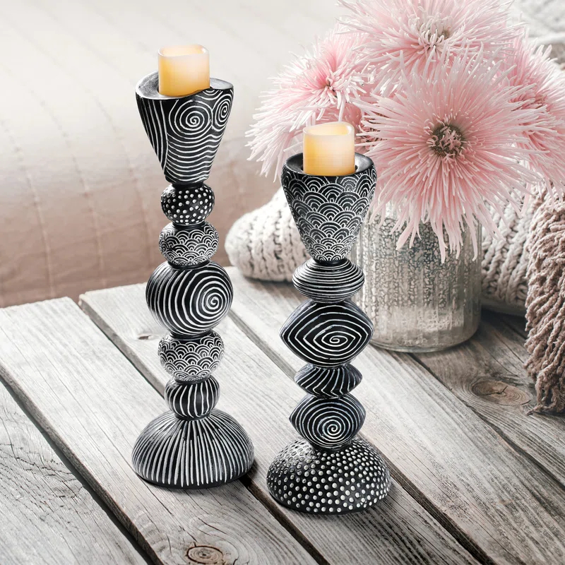 Design Toscano Tribal Funk 2 Piece Candlestick Set