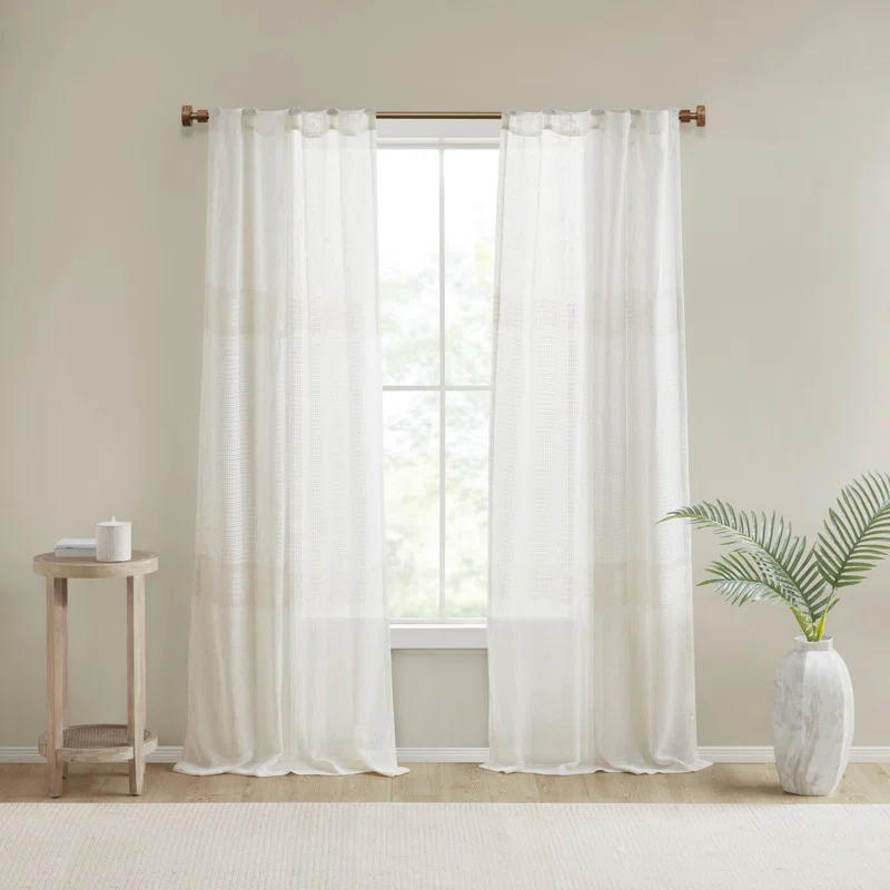 Madison Park Aida Ivory Yarn Dye Sheer Thermal Rod Pocket Curtain Panels 37x84" (Set of 2)