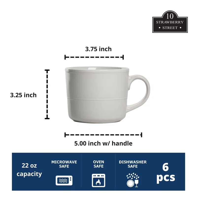 Ten Strawberry Street Double Line 3.75"/12 Oz Mug, Set Of 6 (Set of 6)