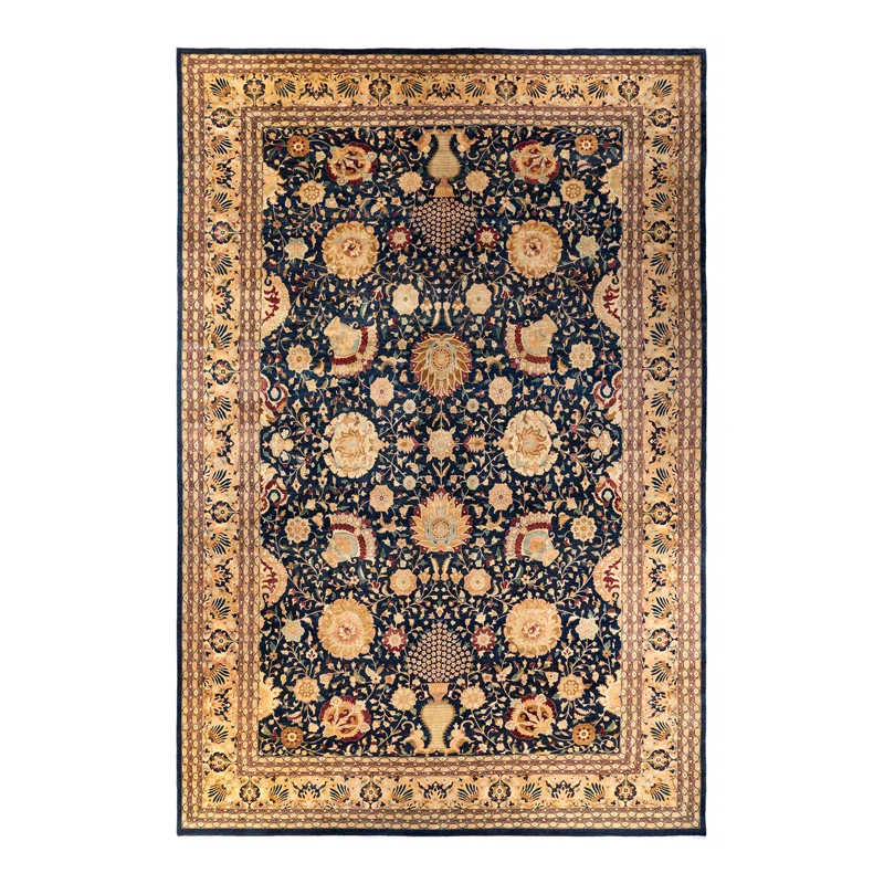Hand-Knotted Wool Oriental Traditional Blue Area Rug 11' 10" x 17' 4"