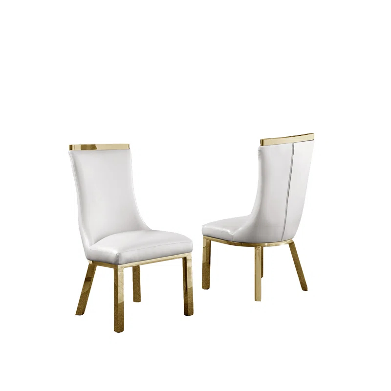 Mercer41 Felisia Solid Back Side White Faux Leather Parsons Chair (Set of 2)