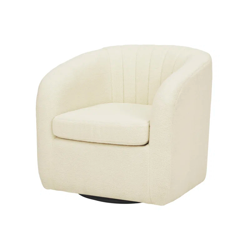 Latitude Run® Swivel Mid-Century Modern Accent Tub Chair with Faux Shearing Upholstery and Hidden Base
