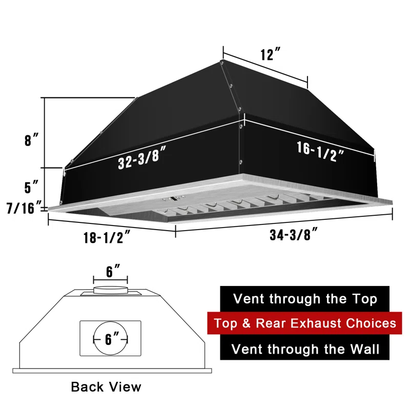 Akicon Stainless Steel 600 CFM Ducted (Vented) Insert Range Hood with Charcoal Filter