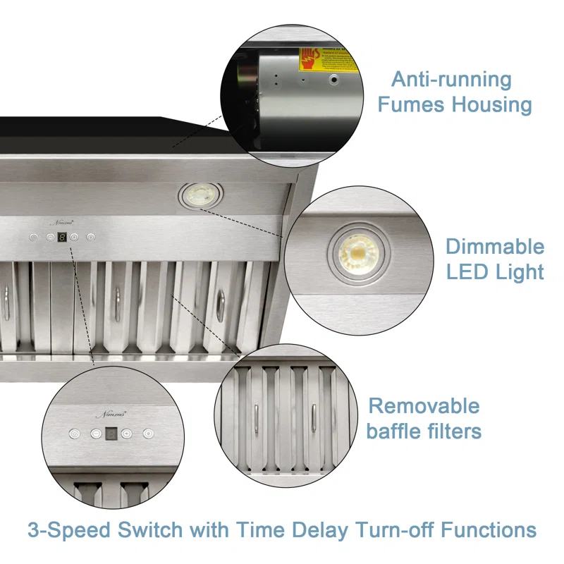Akicon Stainless Steel 600 CFM Ducted (Vented) Insert Range Hood with Charcoal Filter