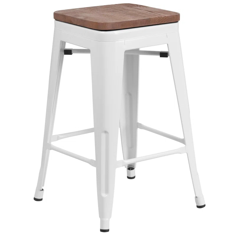 Flash Furniture Margherite 30" High Backless Metal Barstool with Square Wood Seat
