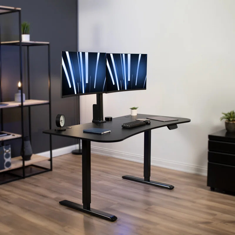 VIVO 63" x 32" Electric Stand Up Desk with Motorized Dual Monitor Mount, DESK-KIT-SET1B