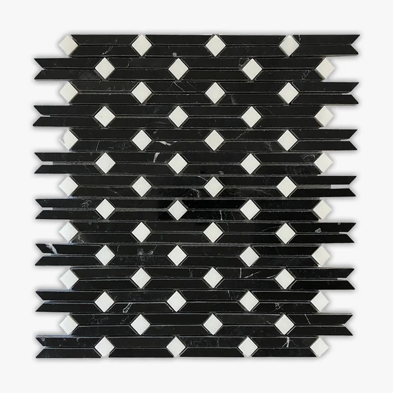 Nero Marquina 12" x 12" Marble Pinwheel Mosaic Wall & Floor Tile