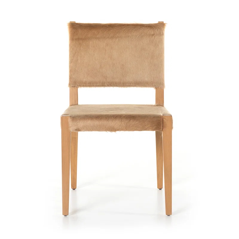 Palomino Leather Upholstered Side Chair with Wood Accents