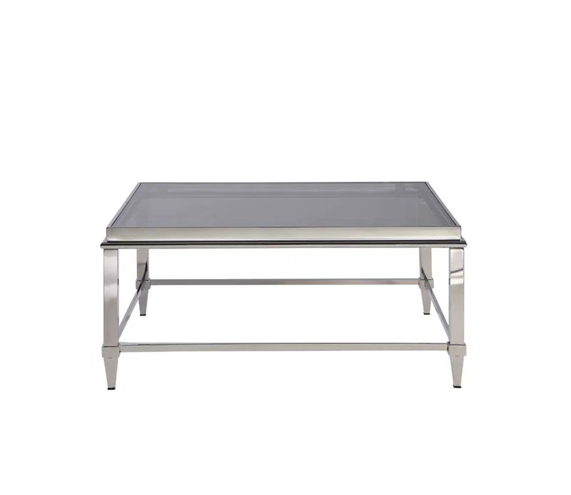 Square Glass Top Coffee Table with Polished Metal Frame