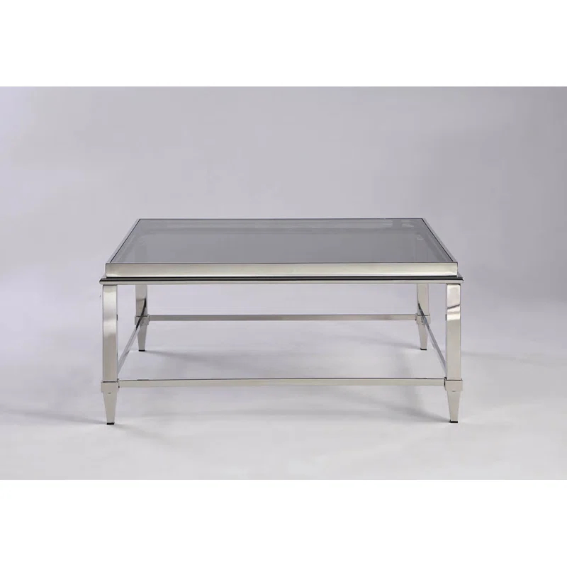 Square Glass Top Coffee Table with Polished Metal Frame