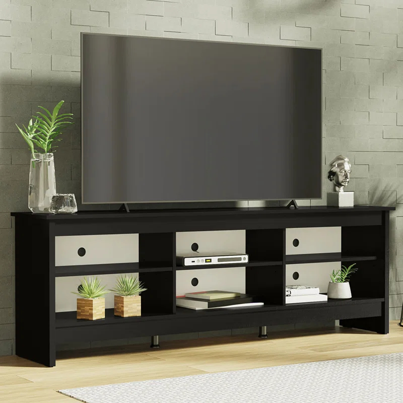Ebern Designs Media Console TV Stand Entertainment Center with 6 Shelves and Cable Management for 65, 75 Inch Television Living Room and Bedroom Modern Wooden