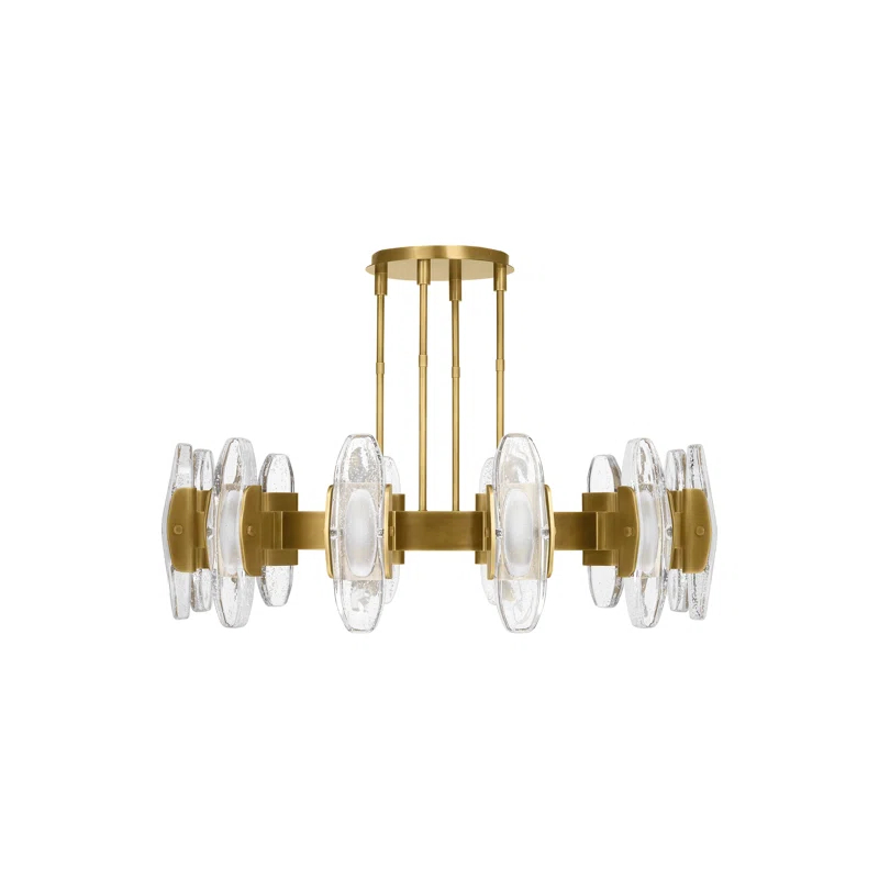 Wythe X-Large Industrial Brass LED Chandelier with Cast Glass