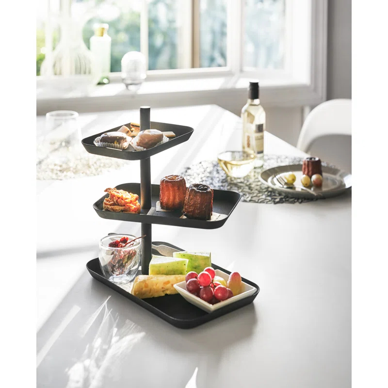 Tower Yamazaki Home 3-Tier Serving Stand, Appetizer Tray Organizer For Party Or Kitchen, Steel