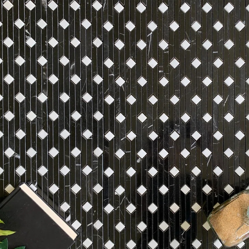 Nero Marquina 12" x 12" Marble Pinwheel Mosaic Wall & Floor Tile