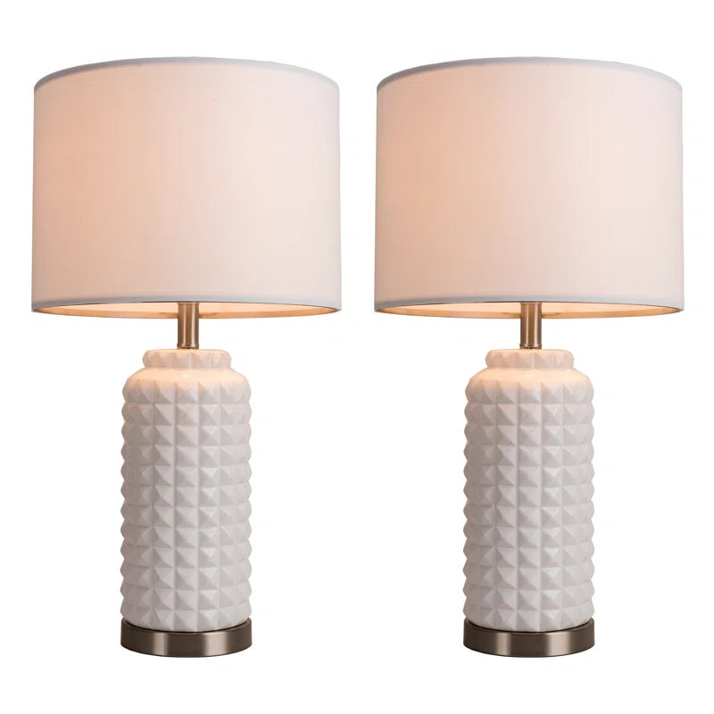 SIMPOL HOME SIMPOL HOME 25 in. Ceramic Table Lamp with Natural White Linen Shade (Set of 2)