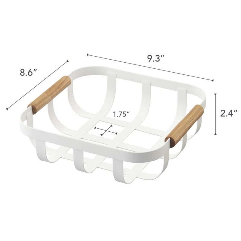 Tosca Yamazaki Home Fruit Basket, Kitchen Decorative Metal Holder Bowl, Steel + Wood, Handles