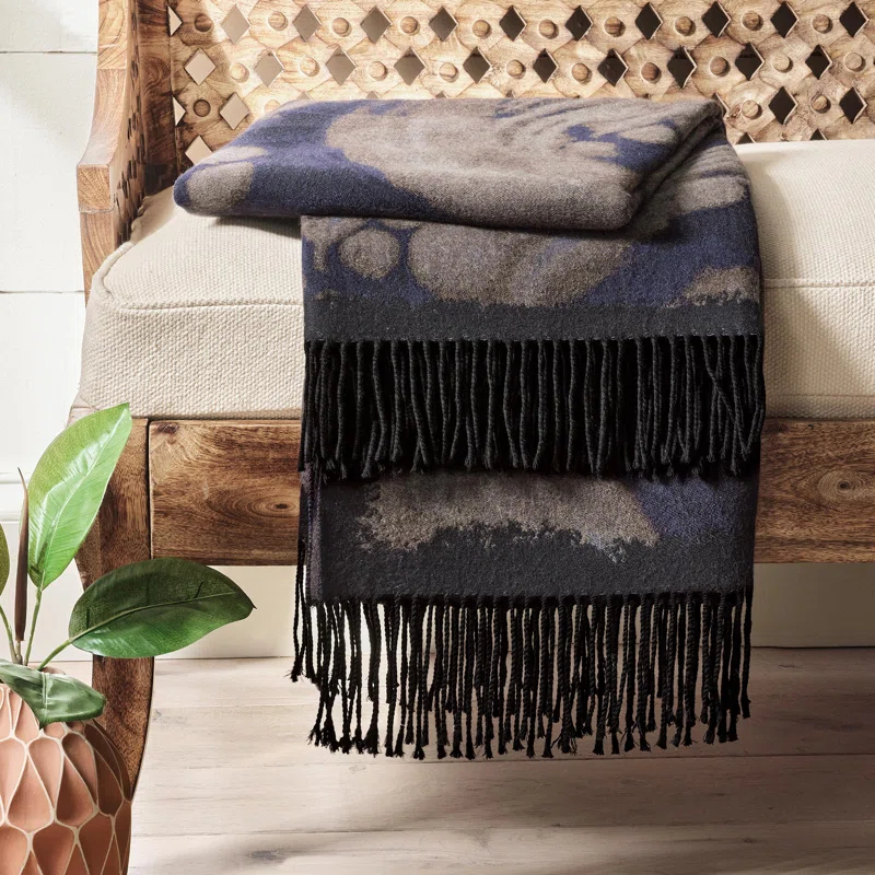 Luisa Hand Woven Full Size Wool Blanket with Twisted Fringe