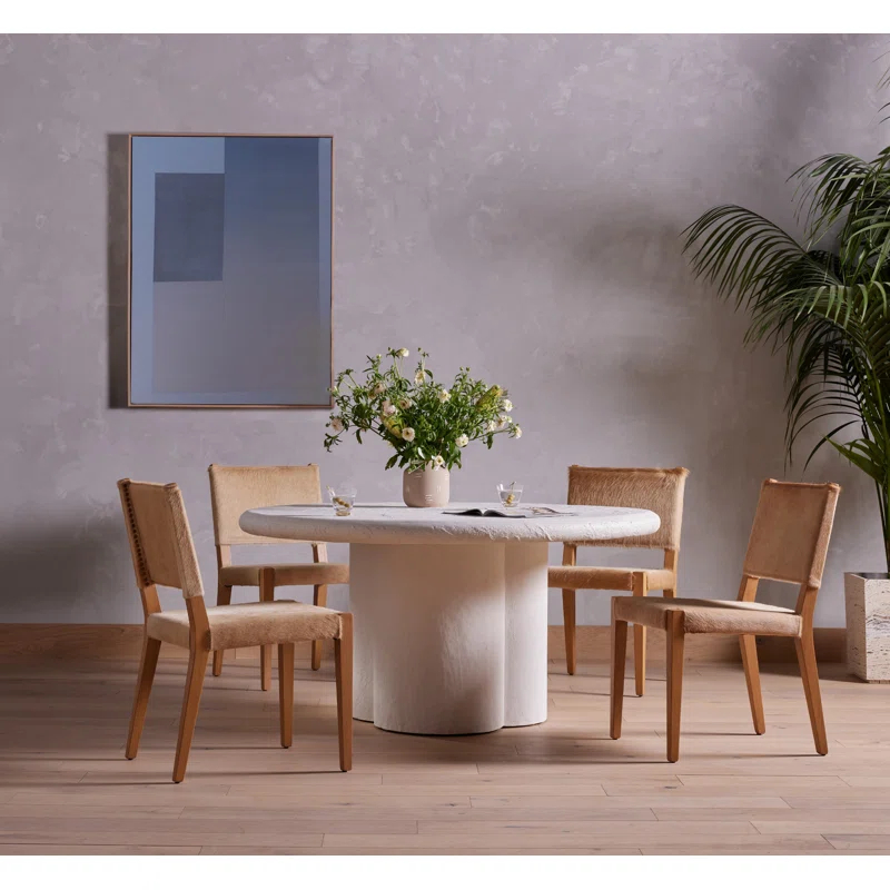 Palomino Leather Upholstered Side Chair with Wood Accents