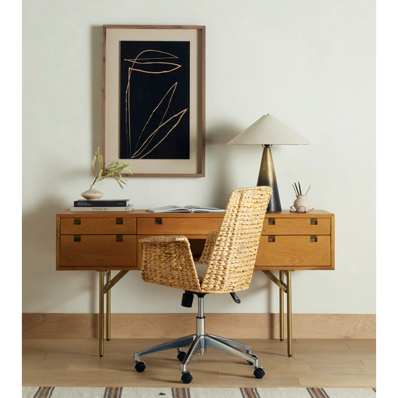 Kara Natural Water Hyacinth Swivel Task Chair with Nickel Base