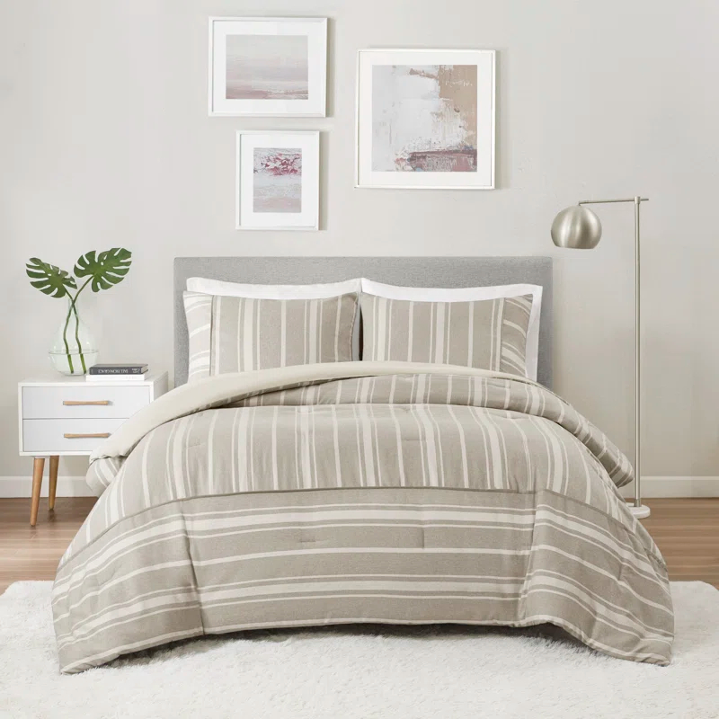 Kent 3 Piece Striped Herringbone Oversized Comforter Set