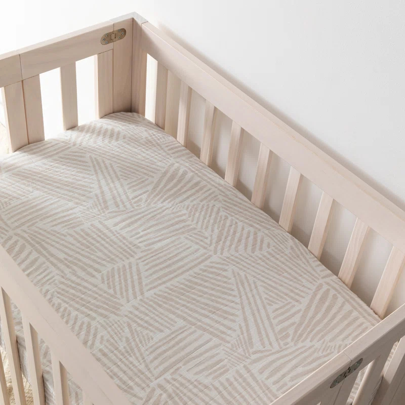 Oat Stripe Mini Crib Sheet In Muslin Cotton