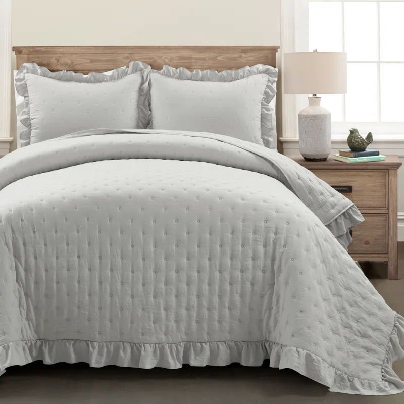 Lush Decor Reyna Ruffle Microfiber Reversible 3 Piece Quilt Set (Set of 3)