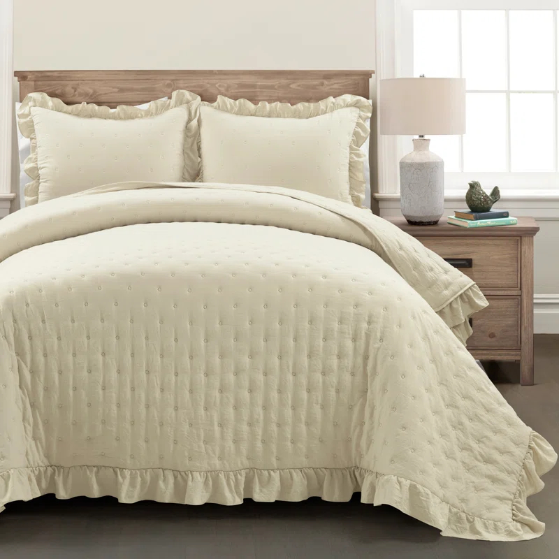 Reyna Ruffle Microfiber Reversible 3 Piece Quilt Set (Set of 3)