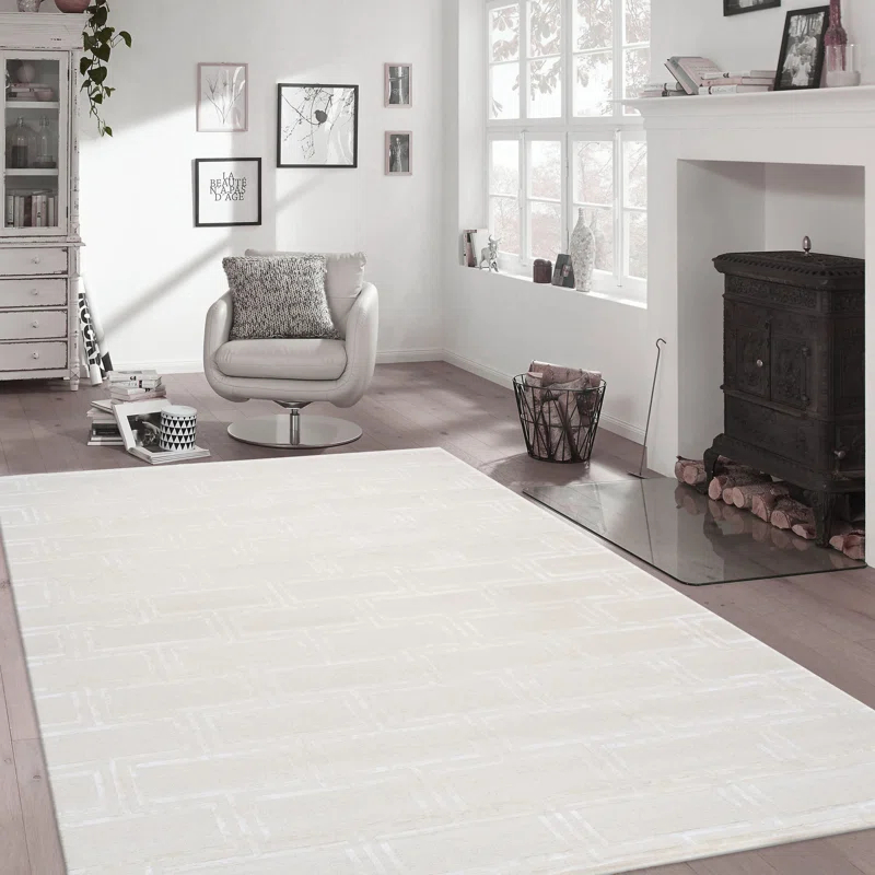 Hand-Tufted Bamboo Silk & Wool Ivory Area Rug