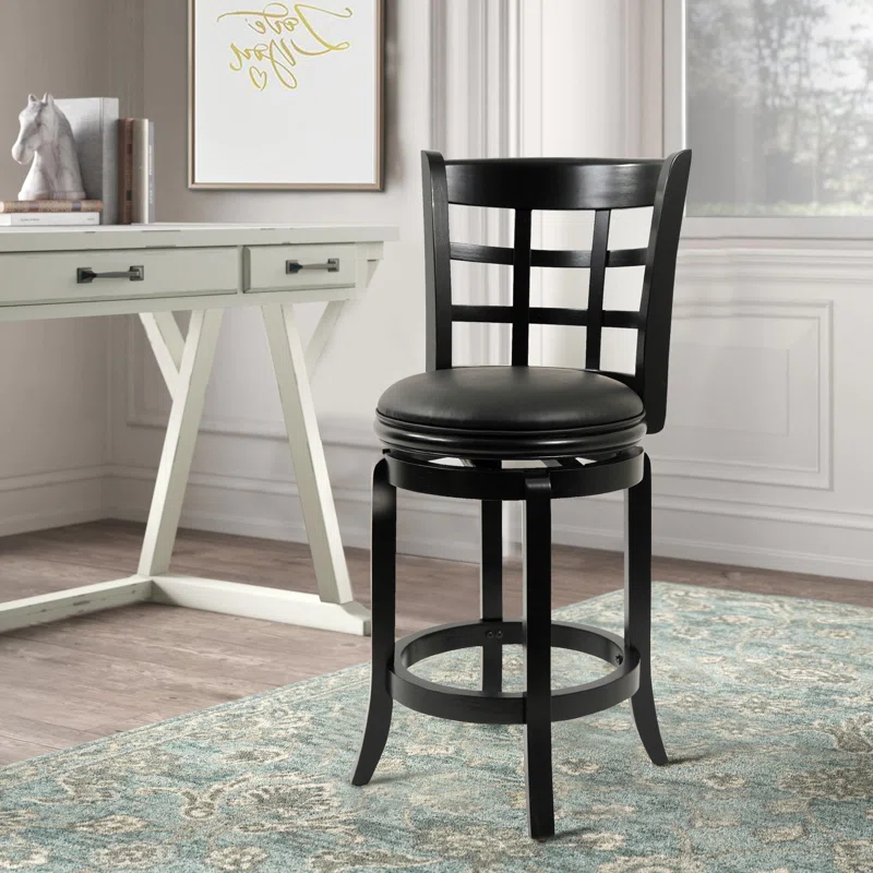 Benjara Swivel Solid Wood Counter Stool