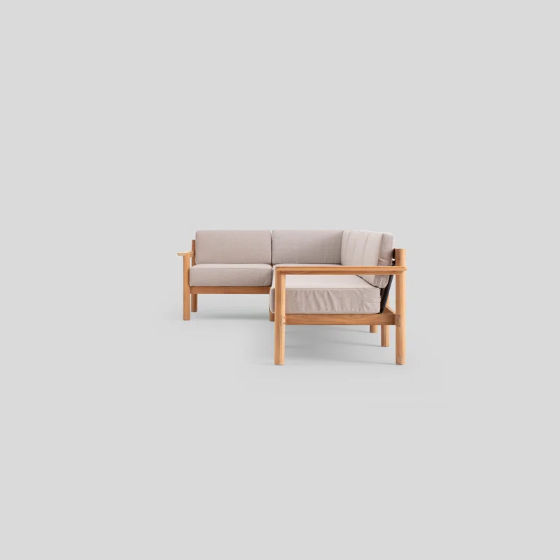 Haven 5-Piece Teak Outdoor Sectional with Sunbrella Cushions and Wooden Armrest
